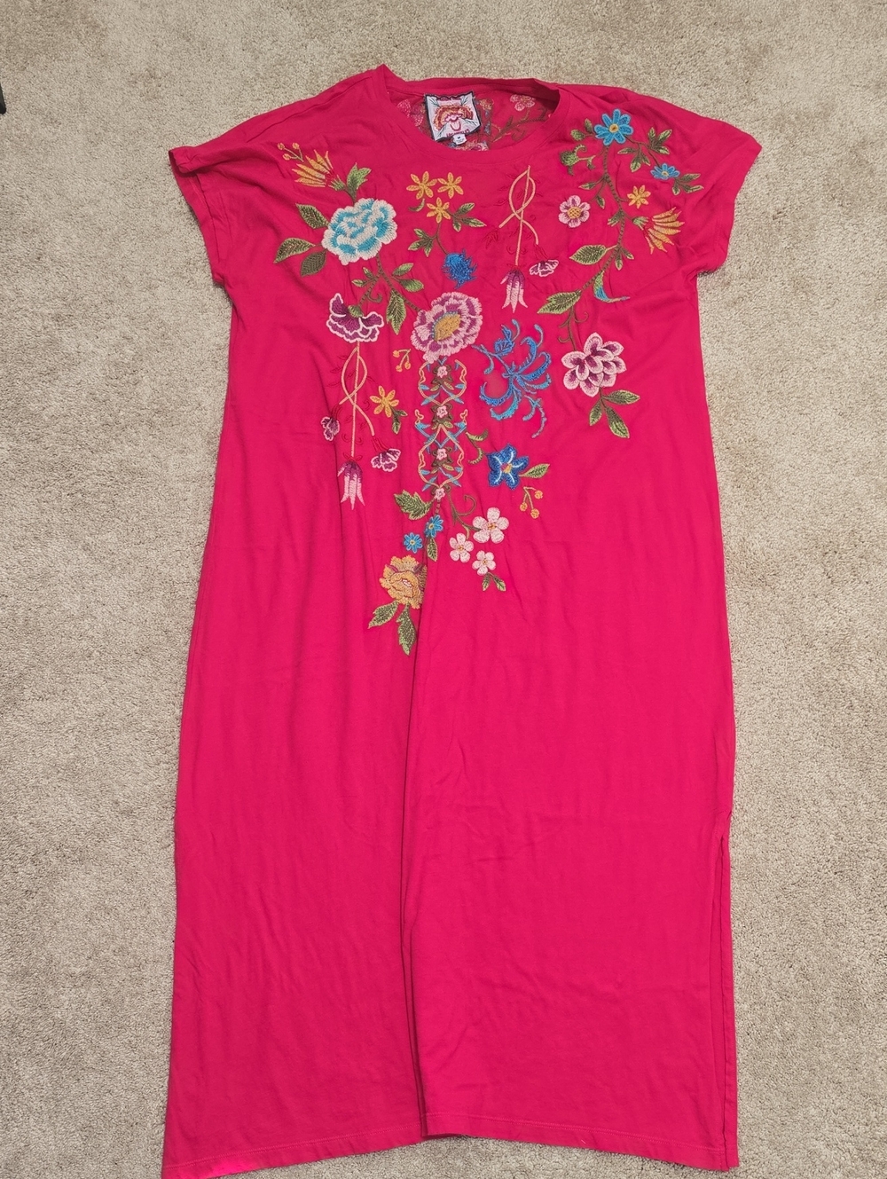 Johnny Was Hot Pink Embroidered Floral Maxi Dress